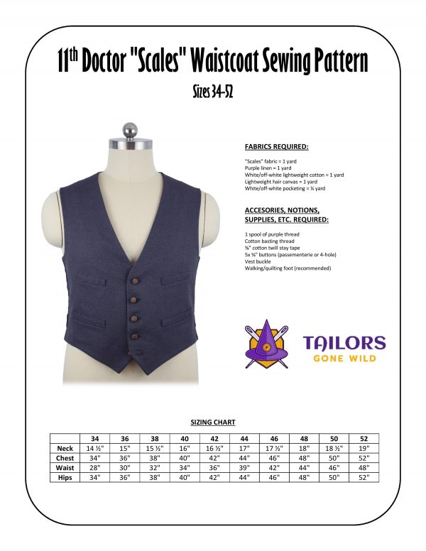 11th Doctor "scales" waistcoat sewing pattern