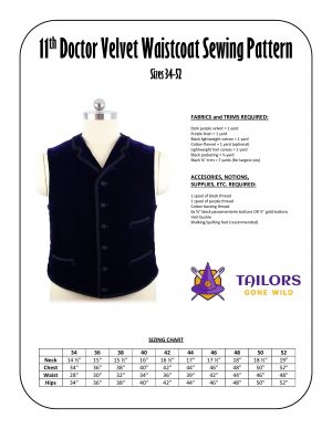 11th Doctor velvet waistcoat sewing pattern