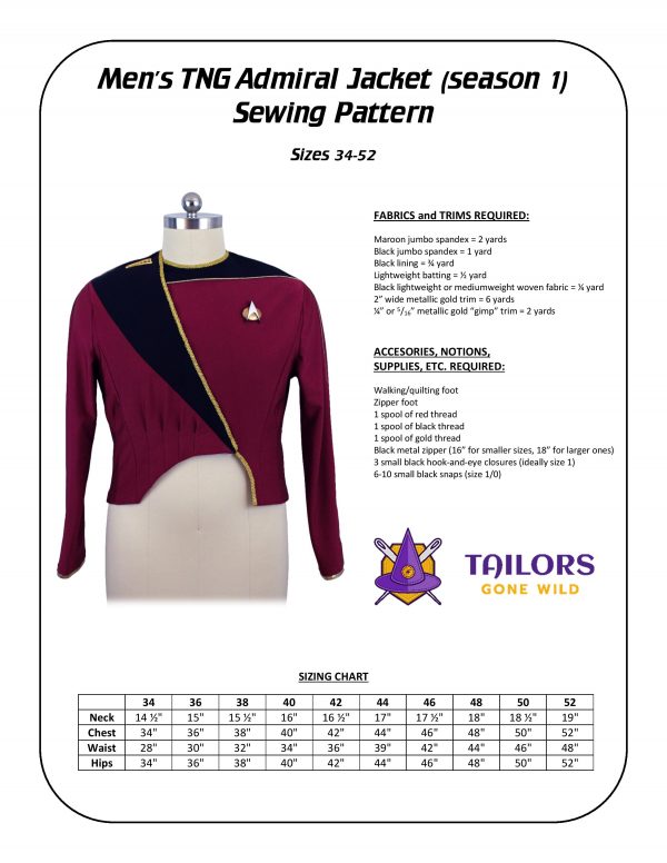 TNG admiral (season 1) sewing pattern