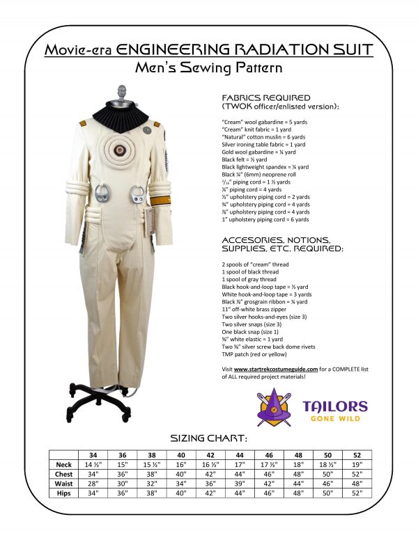 Men's engineering radiation suit sewing pattern