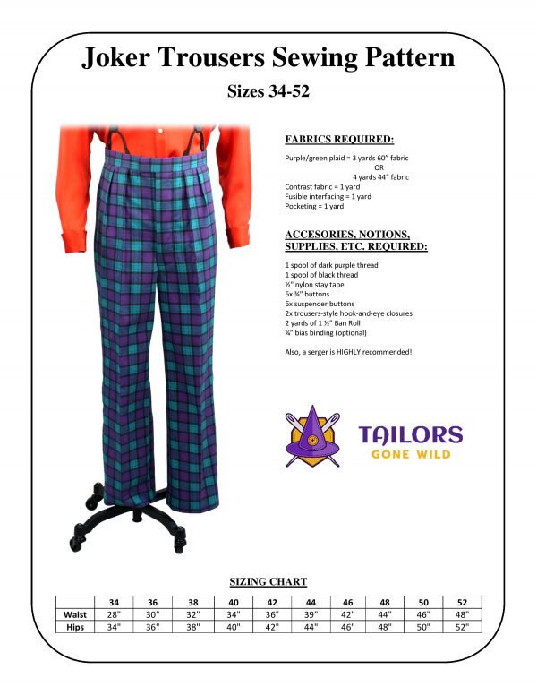 Joker trousers sewing pattern - Tailors Gone Wild